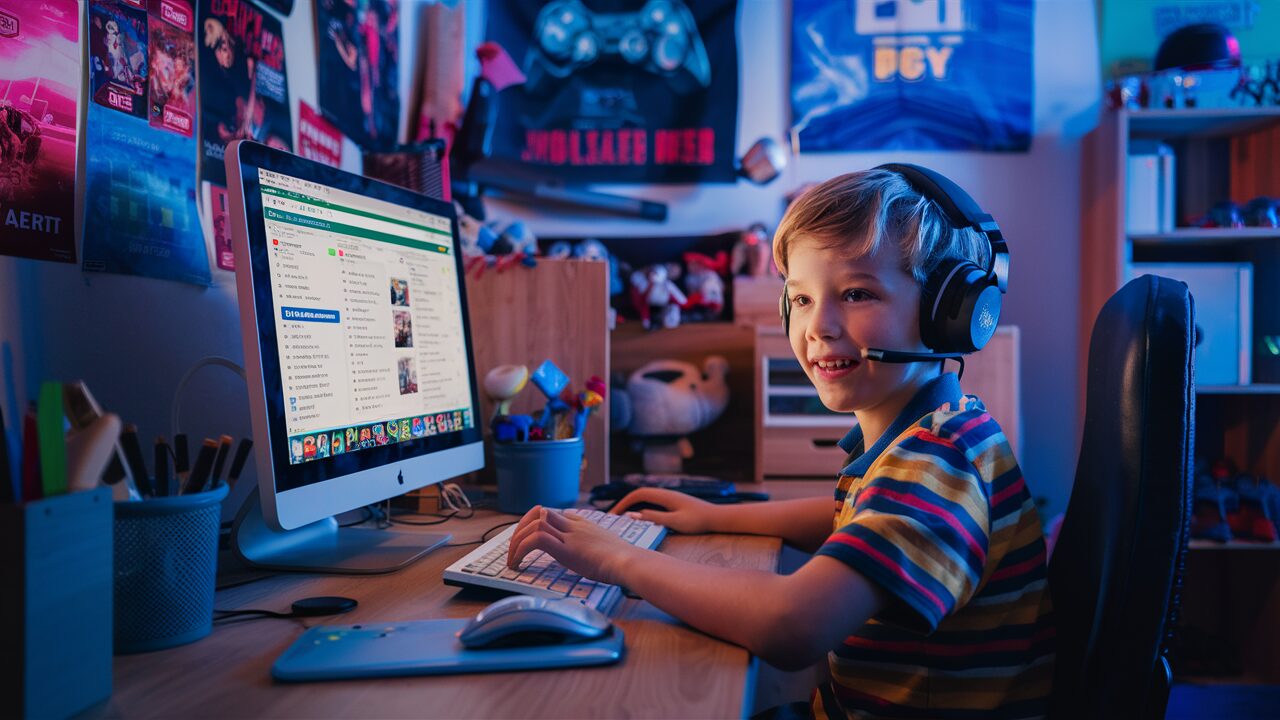 11 old kid sitting in front of his desktop and making money online