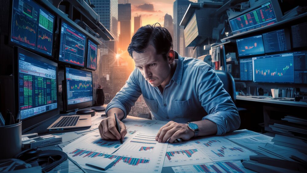 A trader analysing market for stock trading 