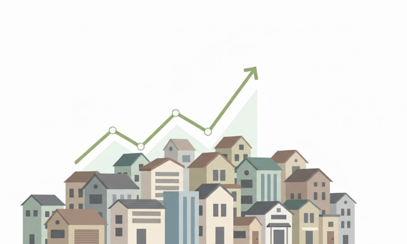 picture of real estate and an arrow indicating growth